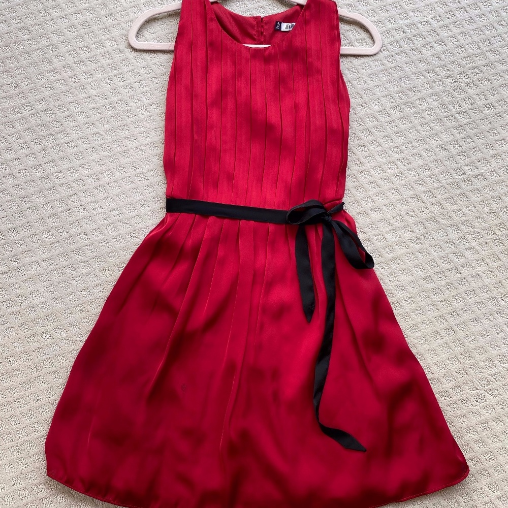 Red Satin Jennifer Lopez Pleated Dress